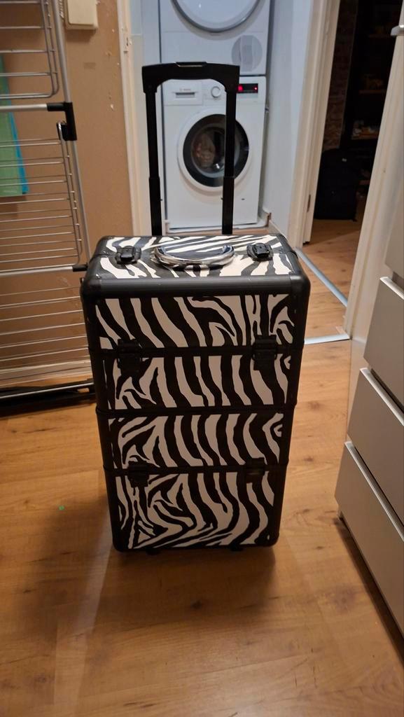Kapperskoffer / Schminkkoffer Zebraprint, Sieraden, Tassen en Uiterlijk, Beautycases, Gebruikt, Hardcase, Zwart, Ophalen