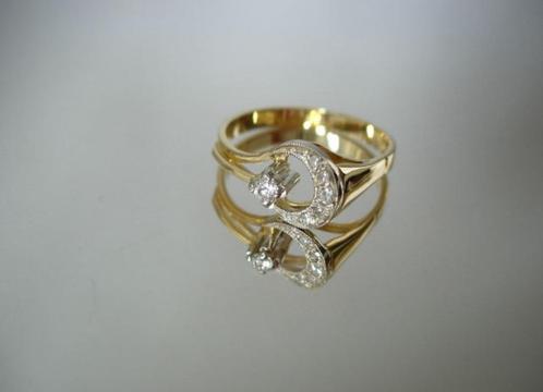 Goud Nederlandse 14 KT Gouden Ring met 6 Briljanten 0,14 KT, Sieraden, Tassen en Uiterlijk, Ringen, Zo goed als nieuw, Dame, 17 tot 18