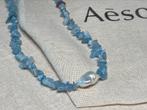 Necklace with Aquamarine Chips, Baroque Pearl & 925 Silver, Ophalen of Verzenden, Zo goed als nieuw, Zilver, Overige materialen
