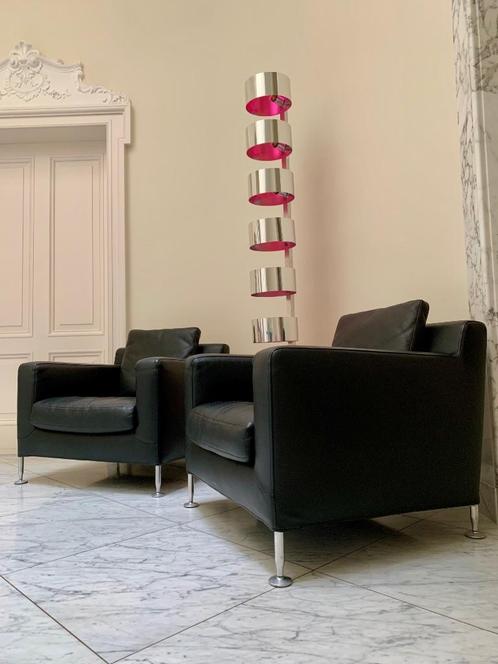 Set B&B Italia Harry fauteuils in zwart leer (NP €9.600), Huis en Inrichting, Fauteuils, Zo goed als nieuw, Leer, 75 tot 100 cm