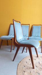 Set van 4 retro vintage Awa stoelen, teakhout en mohair, Ophalen, Hout, Gebruikt, Blauw