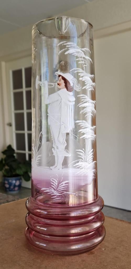 Grote kan met handvat, Haida Mary Gregory, glas, 1900, Ophalen of Verzenden
