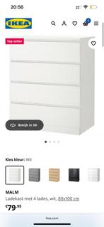 2x Malm ladekast WIT, Ophalen, 50 tot 100 cm, Zo goed als nieuw, Minder dan 100 cm