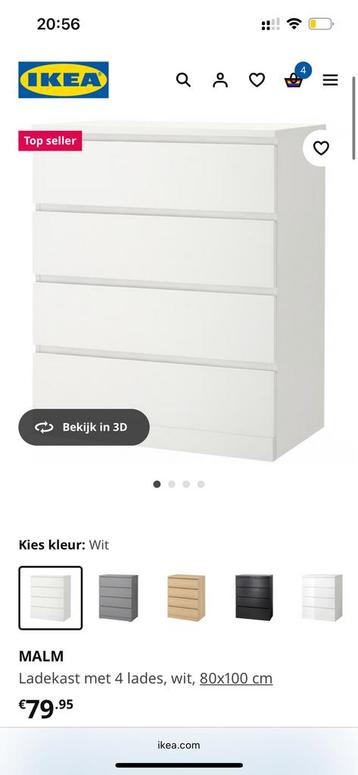 2x Malm ladekast WIT beschikbaar voor biedingen