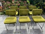 6 Buisframe Stoelen Ribstof Groen Vintage, Huis en Inrichting, Ophalen, Gebruikt, Overige kleuren, Metaal