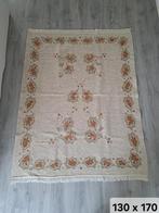 Vintage retro beige tafelkleed vloerkleed bloemen 130x170 cm, Huis en Inrichting, 100 tot 150 cm, Vintage, Bruin, Ophalen of Verzenden