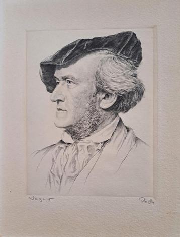 Portret van Richard Wagner, ets door. W Pech 1930 beschikbaar voor biedingen