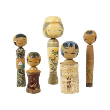 Lot van 5 Vintage Kokeshi Poppen Japan Berk Showa Periode beschikbaar voor biedingen