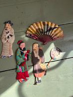 Vintage Chinese Figuren & Waaiers Set - Handgemaakt Decorati, Ophalen of Verzenden