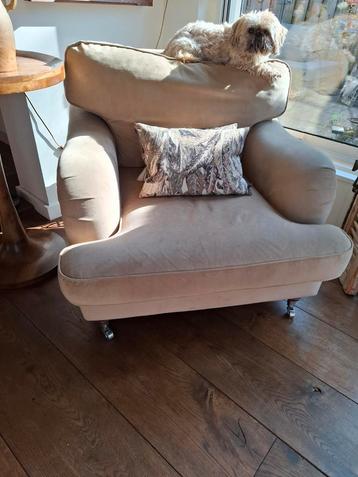 Engelse fauteuil,  velours, beige