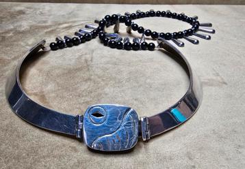 Sterling zilveren designketting met onyx kralen.  beschikbaar voor biedingen