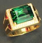 Mannen stalen met goud verguld ring met groene zirkoon, Sieraden, Tassen en Uiterlijk, Ringen, 20 of groter, IJzer of Staal, Heer