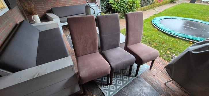 Eetkamerstoelen - Grijs & Bruin - 6 stuks, Huis en Inrichting, Stoelen, Gebruikt, Vijf, Zes of meer stoelen, Stof, Grijs, Ophalen