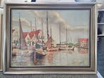Antiek Olieverf Schilderij - Haven MIDDELHARNIS Jaren '30, Ophalen