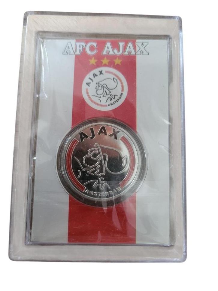 Ajax Amsterdam penning gekleurd in blister en cassette, Postzegels en Munten, Penningen en Medailles, Overige materialen, Nederland