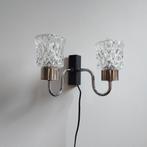 Vintage chromen 2 armige wandlamp lamp kristal, Glas, Gebruikt, Ophalen of Verzenden