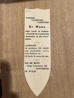 Vintage bladwijzer van Dr. Mann, stilt de pijn, Verzamelen, Boekenleggers, Ophalen of Verzenden, Gebruikt, Overige onderwerpen