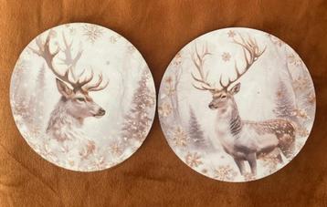 * 6 Kurk/hout onderzetters HERFST KERST  2 hert motieven  beschikbaar voor biedingen