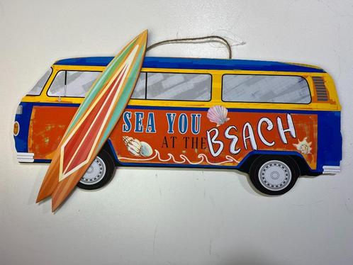 Retro Bus bord met surfplank see you at the beach ! surf bus, Huis en Inrichting, Woonaccessoires | Wanddecoraties, Nieuw, Ophalen of Verzenden