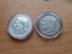 België: 5 Francs 1867 & 1873. Oude Munten, 90% Zilver., Setje, Zilver, Ophalen of Verzenden, Zilver