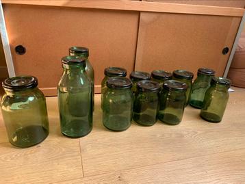 Bulach groene  poten glazen vintage opberg poten 