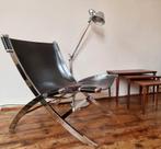 Design scissor chair zwart leren fauteuil, Minder dan 75 cm, Design, Gebruikt, Ophalen of Verzenden