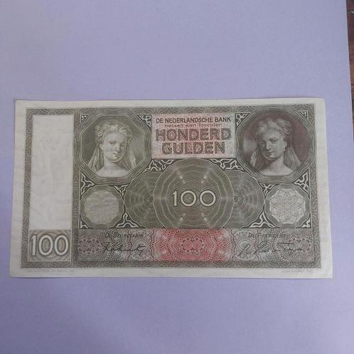 100 gulden biljet Luitspelende Vrouw uit 1944 in AUNC, Postzegels en Munten, Bankbiljetten | Nederland, Los biljet, 100 gulden