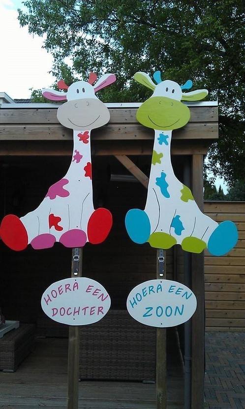 TE HUUR: geboortebord giraffe jongen of meisje, Kinderen en Baby's, Kraamcadeaus en Geboorteborden, Zo goed als nieuw, Geboortebord