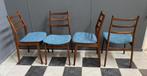60 jaren CASALA 4 teak eetkamer stoelen nieuwe blauwe stof, Ophalen, Gebruikt, Blauw, Vintage