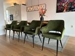 4 velvet groene eetkamerstoelen, Huis en Inrichting, Stoelen, Overige kleuren, Ophalen of Verzenden, Zo goed als nieuw, Vier