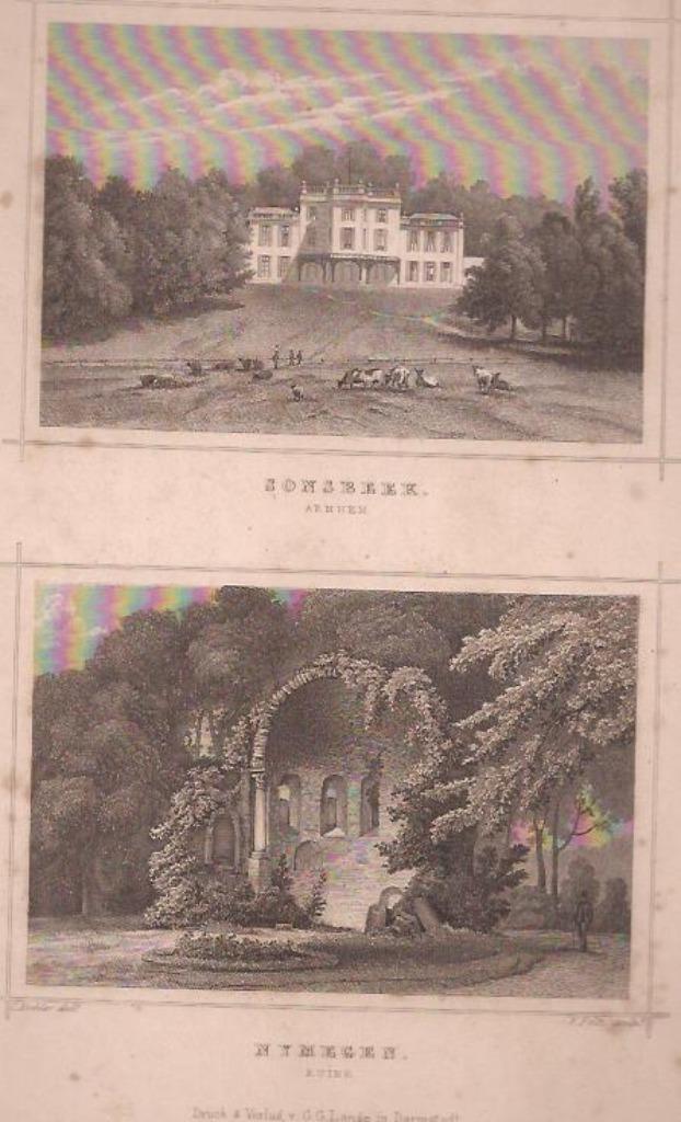 Sonsbeek, Arnhem - Nijmegen, Ruïne. Terwen 1858, Antiek en Kunst, Kunst | Etsen en Gravures, Ophalen of Verzenden