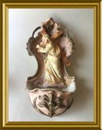Antiek groot biscuit porseleinen wijwatervaatje Jezus, kruis, Antiek en Kunst, Ophalen of Verzenden