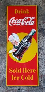 Drink Coca cola sold here ice cold emaillen reclame bord, Reclamebord, Emaille, Ophalen of Verzenden, Zo goed als nieuw
