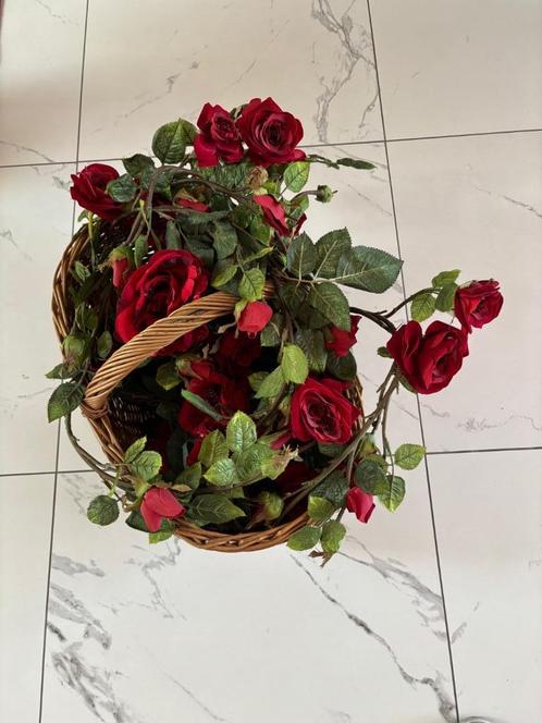 10 takken rode kunst-rozen, Huis en Inrichting, Woonaccessoires | Kunstplanten en Kunstbloemen, Gebruikt, Binnen, Buiten, Ophalen of Verzenden