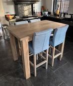 Hoge eettafel / bartafel met 4 barstoelen, Ophalen, Gebruikt, 100 tot 150 cm, Eikenhout
