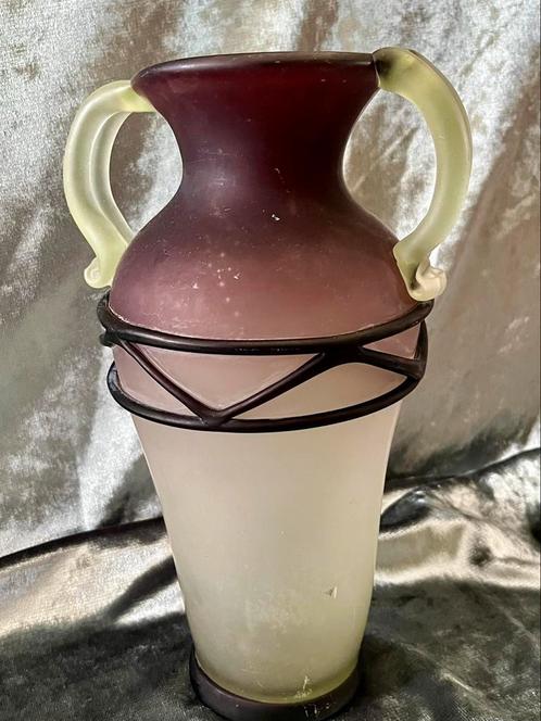 Grote Pate de Verre Art Deco Vaas in aubergine en groen tint, Huis en Inrichting, Woonaccessoires | Vazen, Groen, Minder dan 50 cm