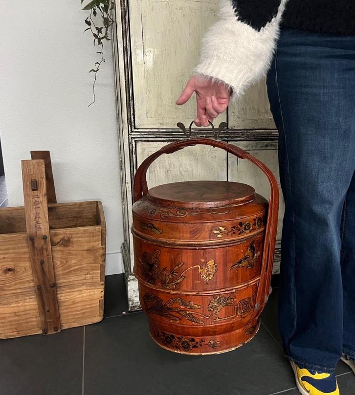 Chinese bak handbeschilderd xxl bamboe chinees trouwmand, Antiek en Kunst, Kunst | Niet-Westerse kunst, Ophalen of Verzenden