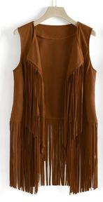 Dames bruin mouwloos vest met franjes / cowboy cowgirl motor, Kleding | Dames, Verzenden, Nieuw, Maat 38/40 (M), Bruin
