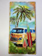 Houten wandbord beach retro surf bus Geel Beach 60 x 30cm, Verzenden, Nieuw