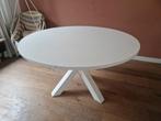 Ronde, witte, massief houten eettafel (130 cm), Huis en Inrichting, Tafels | Eettafels, Ophalen, Gebruikt, Rond, Vier personen
