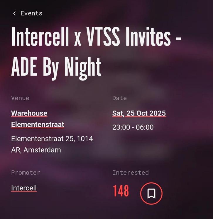 ADE 2025 - INTERCELL X VTSS INVITES, Tickets en Kaartjes, Evenementen en Festivals, Twee personen