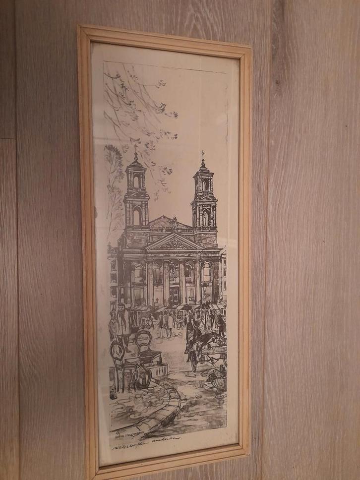Pentekening Waterlooplein Amsterdam, Kokie Molsbergen., Antiek en Kunst, Kunst | Tekeningen en Foto's, Ophalen of Verzenden