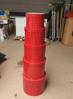 Set van 5 rode XL opbergdozen - rond - met deksel, Ophalen of Verzenden, Gebruikt
