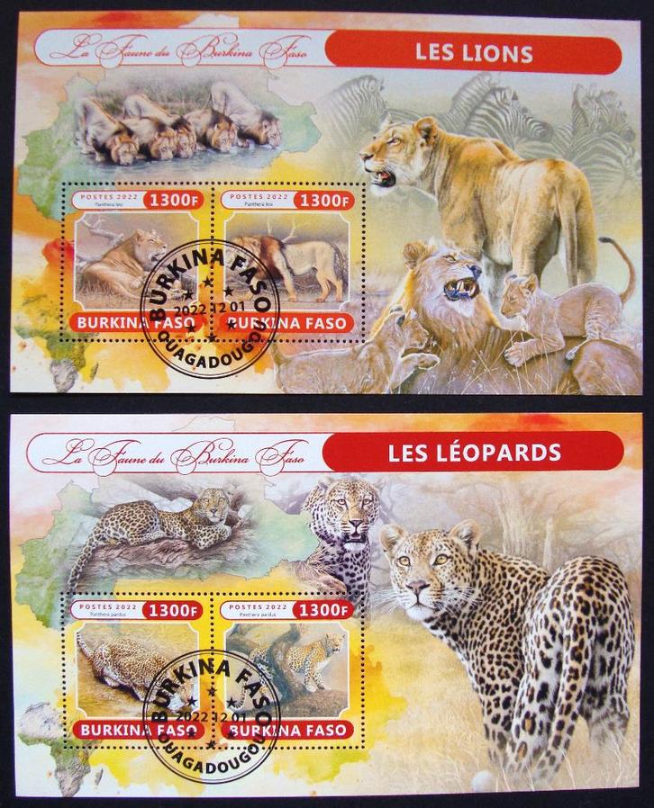 - 672 - 2 Blokken met Leeuwen en Luipaarden., Postzegels en Munten, Postzegels | Thematische zegels, Gestempeld, Dier of Natuur