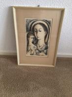 Maria met kind houtskool tekening ingekleurd, Ophalen