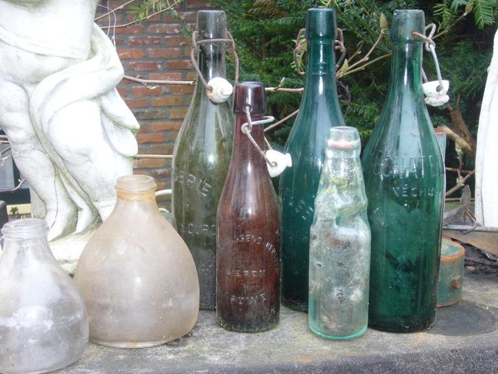 Antiek glas: bierfles fles wespenval vliegenval kogelfles, Antiek en Kunst, Curiosa en Brocante, Ophalen
