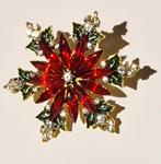 Rode Poinsettia Broche met Strass, Sieraden, Tassen en Uiterlijk, Broches, Overige materialen, 4 tot 7 cm, Ophalen of Verzenden