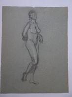 2 Houtskooltekeningen naakte vrouw knielend en staand 1930, Antiek en Kunst, Kunst | Tekeningen en Foto's, Verzenden