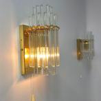 Wandlampen jaren 70 sciolari messing met glas mid century, Ophalen of Verzenden, Zo goed als nieuw, Glas