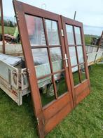 Hardhouten serre deuren met dubbel glas, Gebruikt, 225 cm of meer, Ophalen of Verzenden, Schuifpui
